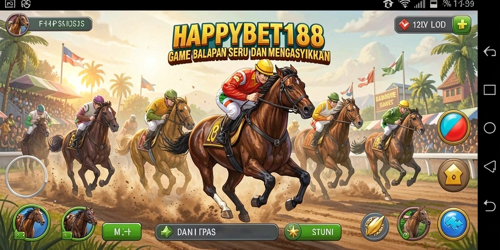 Tampilan gameplay <strong>HAPPYBET188</strong> yang intens dan penuh aksi balapan.