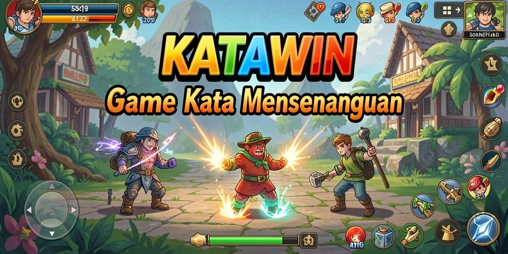 Screenshot utama KATAWIN menampilkan gameplay menarik dari permainan kata.