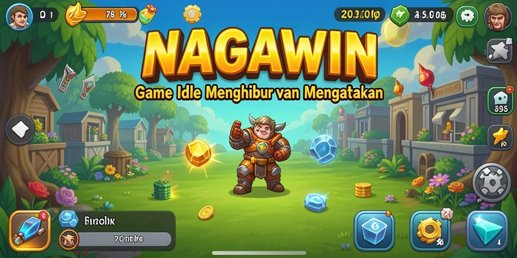Tampilan menarik dari gameplay Idle NAGAWIN saat karakter mengumpulkan sumber daya.