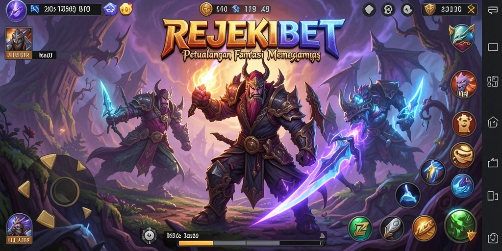Tangkapan layar utama REJEKIBET menampilkan aksi petualangan RPG yang mendebarkan.
