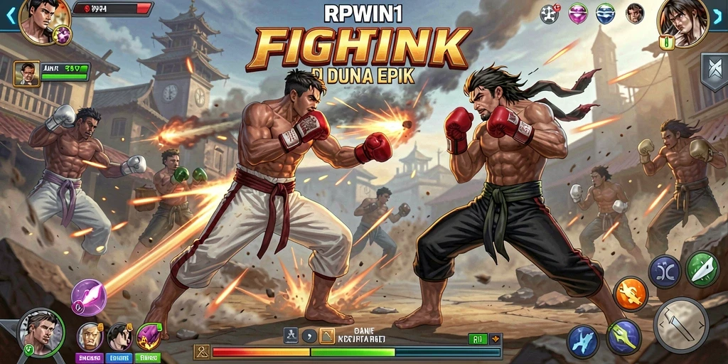 Screenshot utama RPWIN1 menampilkan aksi pertarungan yang mendebarkan.