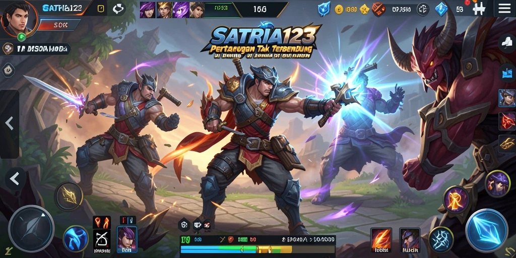 Tampilan gameplay SATRIA123 dengan pertarungan epik MOBA.