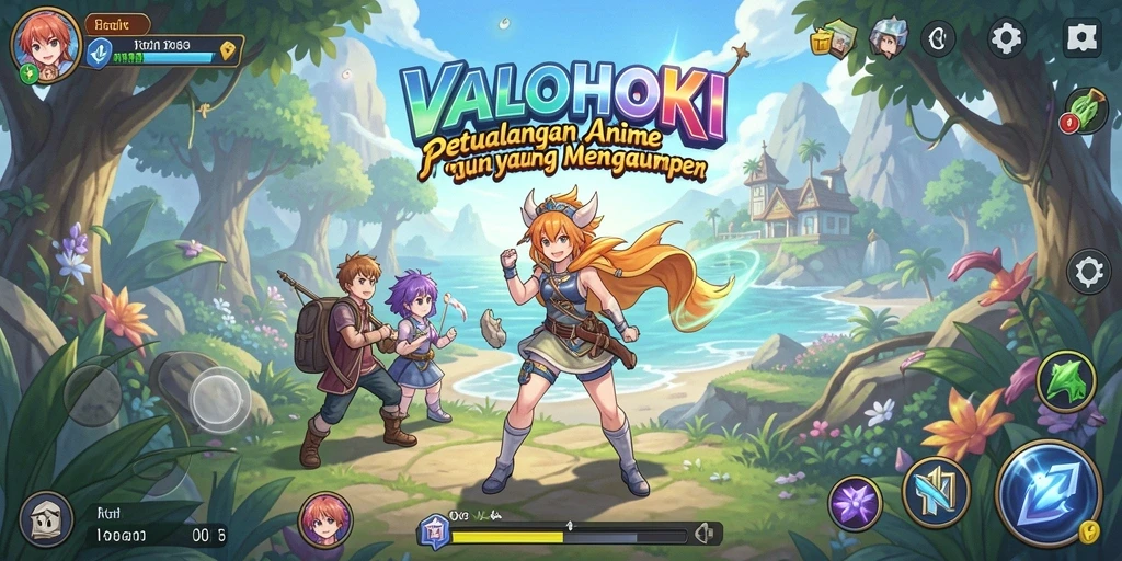 Tangkapan layar gameplay VALOHOKI menampilkan karakter anime yang dinamis dan action yang mendebarkan.